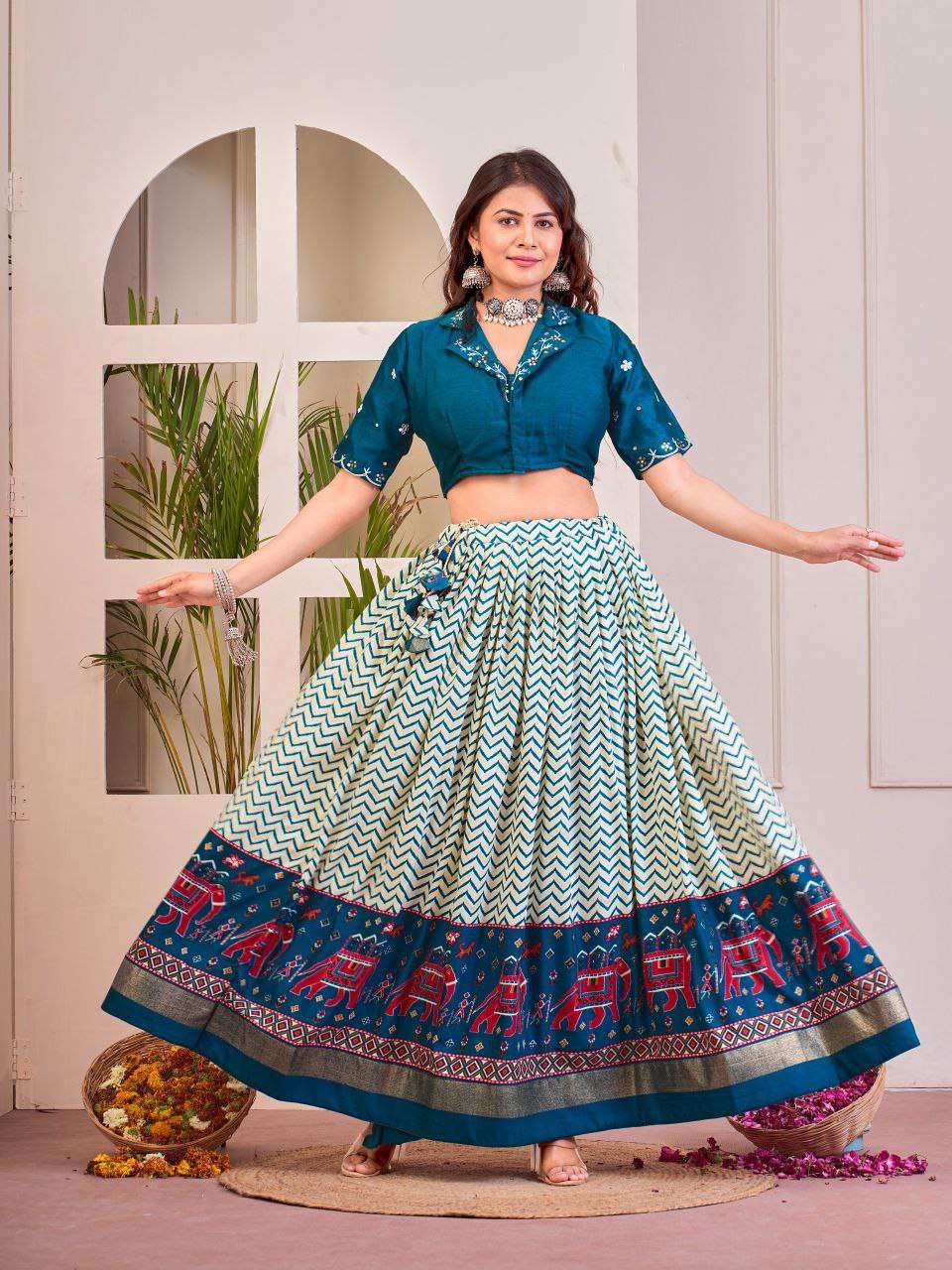 Women's Tussar Silk Patola Print Lehenga Choli Set with Foil Work - Image 2